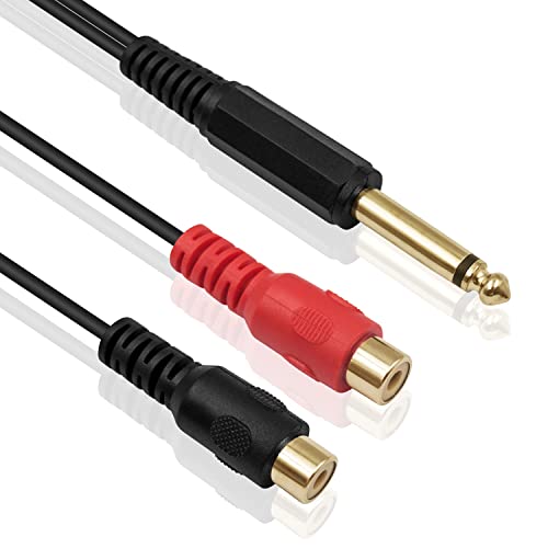 Maxhood RCA to 1/4 inch Adapter, 6.35mm Mono Audio Jack to 2RCA Splitter Cable - Image 2