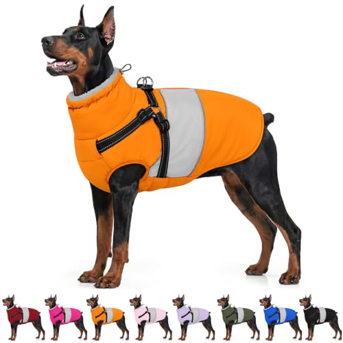 Image of AOFITEE Dog Coat Large Dog Winter Coat Waterproof Dogs Jacket with Harness