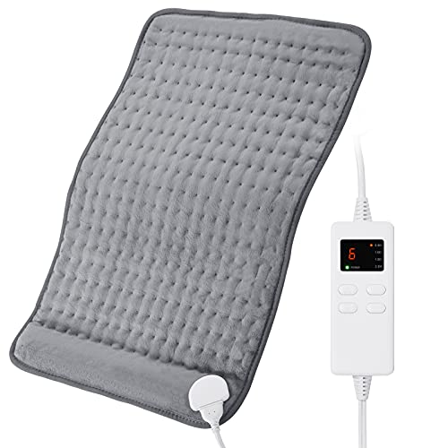 Heating Pad Electric Heat Pad For Pain And Cramps Relief 16” X 30” Ultra Soft With 6 Heating Settings & 4 Timer Modes Auto Shut Off For Neck, Back, Shoulder Pain & Sore Muscle Relief Washable Grey #TOP4