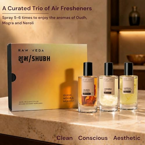 Image of Shubh - The Auspicious Box | Home Perfume Gift Set | 3X50ml | Luxury Air Freshener | Oudh + Mogra + Neroli Room Sprays | Made with 100% Natural Essential Oils