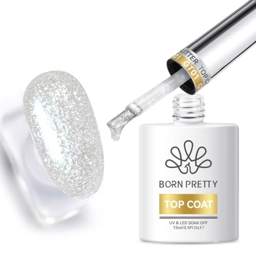 Born Pretty Glitter Gel Top Coat No Wipe Reflective Silver Sparkle No Wipe