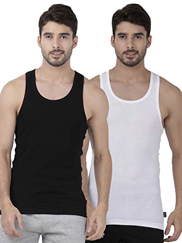 Image of Men's Solid Vest (Pack of 2) (109G-BLACK /Black /White Large)