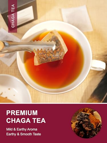 Image of TeeLux Chaga Tea Bags, Pure Chaga Mushroom Tea, Caffeine Free, 100 Count | Natural Chaga Herbal Tea with Smooth & Mild Flavor, Hot or Iced
