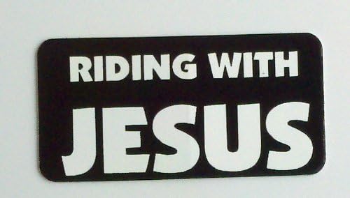 3 - Riding With Jesus Christian Hard Hat/Helmet Stickers 1" x 2"