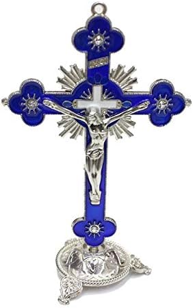 Rcevbocc 15CM Jesus Crucifix Cross Stand, Church Relics, Jesus on the Stand Cross, Wall Crucifix Antique Home Chapel Decor