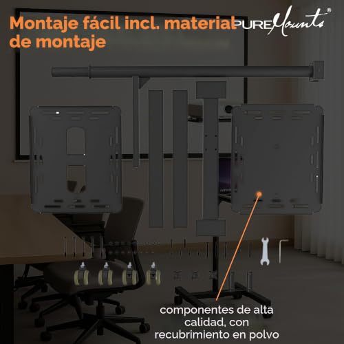 Mesa para proyectores PureMounts con ruedas y soporte ajustable inclinable negro 6