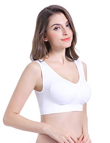 PRETTYWELL Sleep Bra for Women, Seamless Wireless Stretchy Sports Bra, Pack of 3 or 1, with Removable Pads, 3 Pack White 3XL