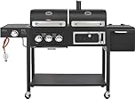 CosmoGrill Hybrid 4 Burner Barbecue with Waterproof Cover | DUO Dual Fuel BBQ 3+1 Gas Grill and Charcoal Smoker BBQ Grill, Thermometer, Warming Rack | Outdoor Portable Dual Fuel Large Coal Barbecue