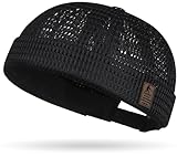 Mens Mesh Brimless Cap with No Brim, Summer Docker Cap Beanie Hat Flip Sailor Skullcap Breathable (US, Numeric, 7, 7 1/2, Black)