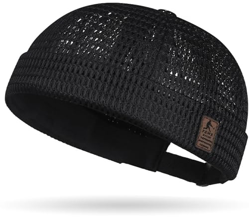 Mens Mesh Brimless Cap with No Brim, Summer Docker Cap