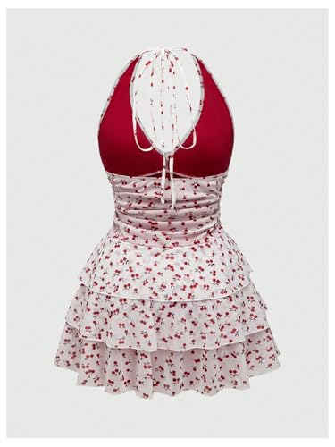 Milumia Women's Fruit Print Ruched Halter Dress Tiered Layered Ruffle Mini Dresses2