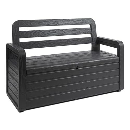 Toomax - Baúl Foreverspring con asiento para 2 personas, 270 litros, fabricado con resina de efecto madera, 132,5 x 58 x 89 cm, art. 599, color antracita