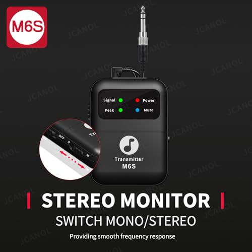 JCANOL Wireless in Ear Monitor System, 2.4G Stereo Wireless IEM System with Beltpack Transmitter Receiver Auto-Pairing, 164ft for Studio, Band, Live Performance