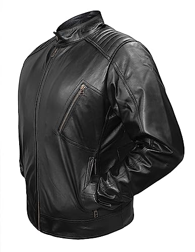 Image of Men's Classic Biker Leather Jacket - Motorcycle Quilted Leather Jacket Mens - Lambskin Racer Black Biker Jacket (as1, alpha, x l, regular, regular)