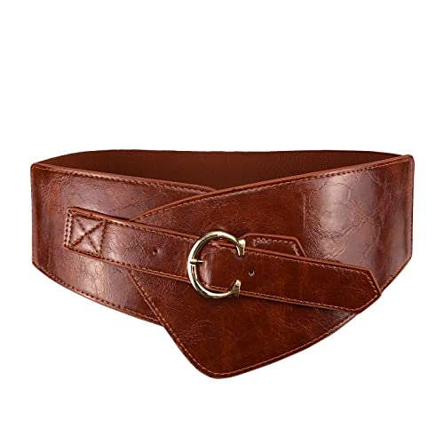 JOYMIN Women's Fashion Vintage Wide Elastic Stretch Waist Belt With Interlock Buckle Crocodile Embossed Classic Leather Belt