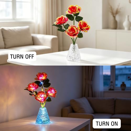 Image of Golden Foil Rose Table Lamp, Night Light Birthday Gift for Women Home Decor
