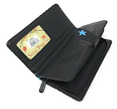 Shag Wear Shark Pattern Large Wallet for Women and Teen Girls Vegan Faux Leather Black 7"4