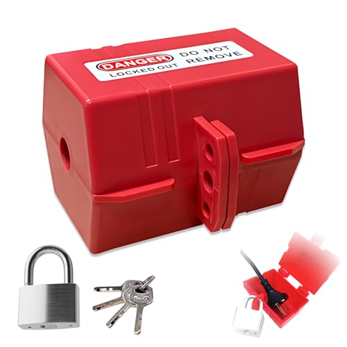 Plug Lockout with Locking Tag, Industrial Grade Anti-Touch 110v Electric Plug & Thermostat Plug Plug Lock, Extension Cord Lock, Suitable for Factories, Home Children Power Plug Lock Protection