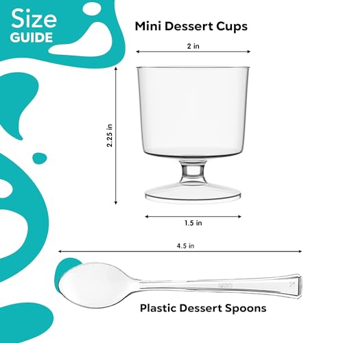 Exquisite Mini Dessert Cups With Spoons 200 Pcs - 2 Oz Round Clear Plastic Pudding Cups Disposable With Tasting Spoons 100 Sets | Mini Parfait Cup | Appetizer Cup For Party & Events by Exquisite - Image 2