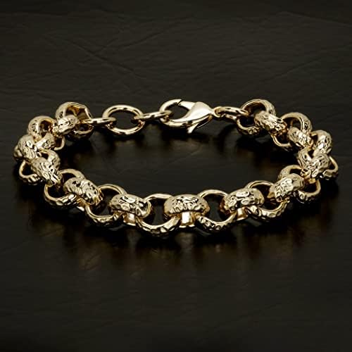 THE BLING KING Gold Belcher Bracelet - Classic Real Gold Plated Jewellery - Diamond Cut Pattern Belcher Chain for Men & Women - Premium Chunky Bracelet - Width: 12MM, Length: 6-Inch to 9-Inch