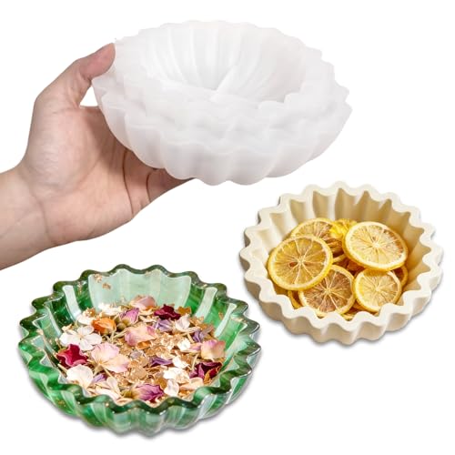 2PCS Flower Bowl Resin Mold 5\'\'& 6\'\',Acxydm Unique Lace Bowl Silicone Mold,3D Container Storage Mold for Jewelry Candle Holder, Tray Silicone Molds for Succulent Pot Makeup Organizer