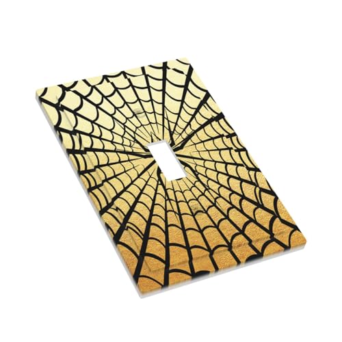 Decorative Switch Plate Covers Black Spider Spiderweb on Golden Background 1 Gang Light Switch Cover Plate Single Toggle Wall Plate Outlet Covers Wall Plate Faceplate for Home Decor