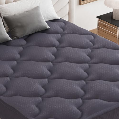 Belffin Pillow Top Mattress Topper Twin Size, Mattress Pad Cover with 8-21 Inch Deep Pocket, Bed Mattress Protector for Back Pain Relief, Soft Breathable Overfilled Down Alternative Filling, Grey