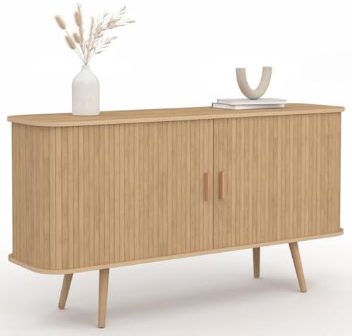 IDMarket - Buffet 140 cm Romie 2 Portes coulissantes Latte tassea...