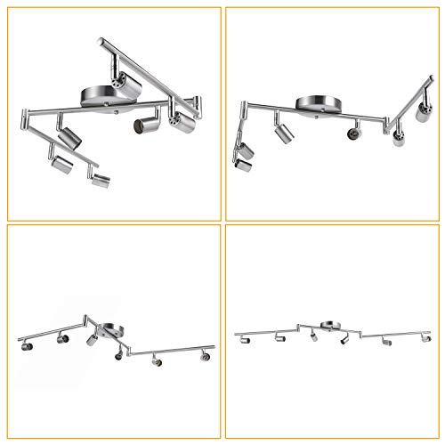 AIBOO 6-Light Adjustable Dimmable Track Lighting Kit, Flexible Foldable Arms,Satin Nickel Kitchen,Hallyway Bed Room Lighting Fixture, GU10 Base Bulbs not Included