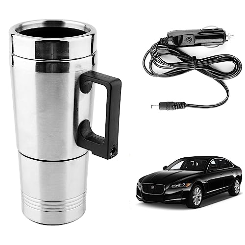Image of Oshotto 12V Stainless Steel Car Heating Kettle /Mug, Travel Friendly electric Tea /Coffee maker Compatible with Jaguar XF XS (300ml) - Silver