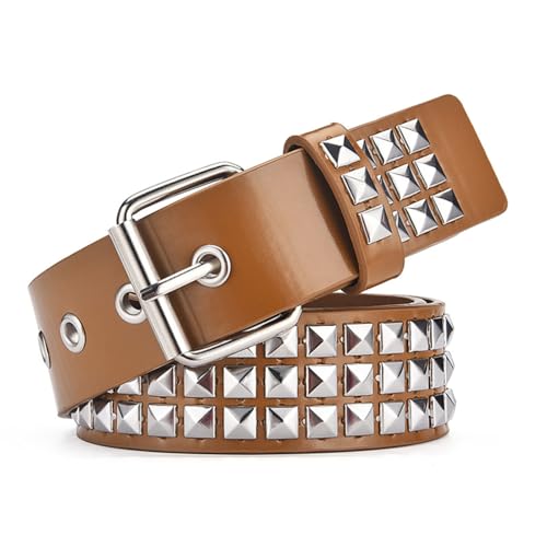 Women Y2k PU Leather Belt Metal Pyramid Studded Belt for Jeans Fashion Punk Goth Emo Grunge Rock Western Accessories