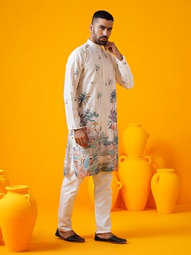 Sojanya (Since 1958 Men'S Cotton Krochet Daman Print Long Kurta3
