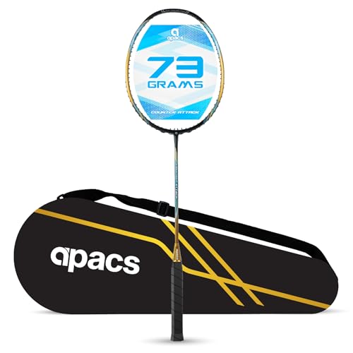 Image of Apacs Counter Attack (Ultralight 73g, 35 LBS) Made in Vietnam | Japanese Graphite Unstrung Badminton Racket with Full Cover | G2-4 1 /8 inches (Black Gold)