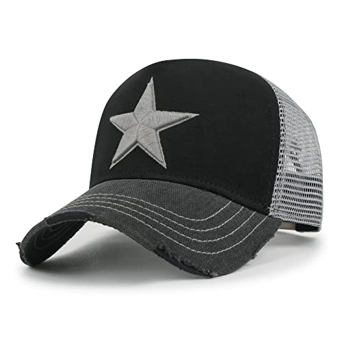 ililily Star Embroidery Black White Trucker Hat Cotton Baseball Cap product thumbnail 12