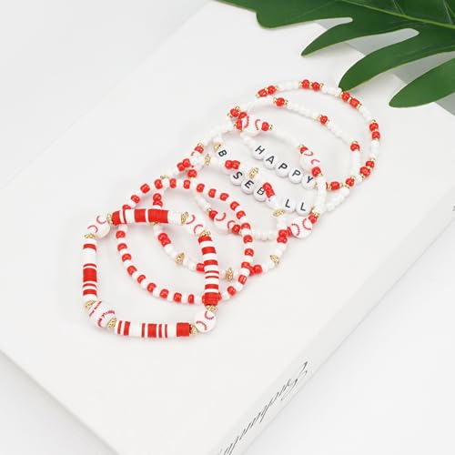 Image of Football Baseball Soccer Beaded Bracelets for Women Stackable Game Day Sports Theme Bracelet