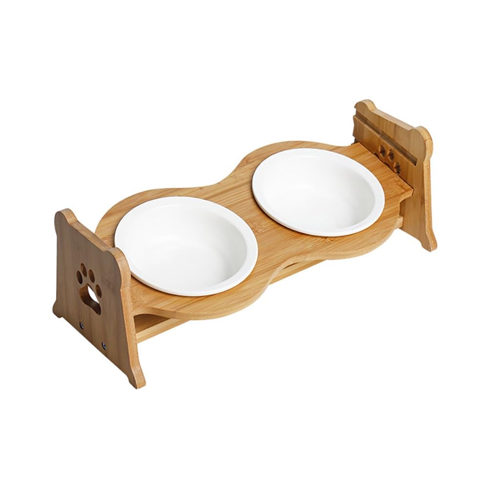 Miska Z Regulacją Wysokości Dla Zwierząt | Podwyższony Podajnik Z Ochroną Szyi, Idealny Dla Szczeniąt I Kociąt(White Double Bowl)