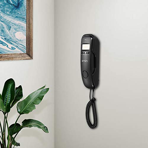 Ornin T112 Trimline Festnetztelefon mit Anruferkennung, Wandmontage(Schwarz)