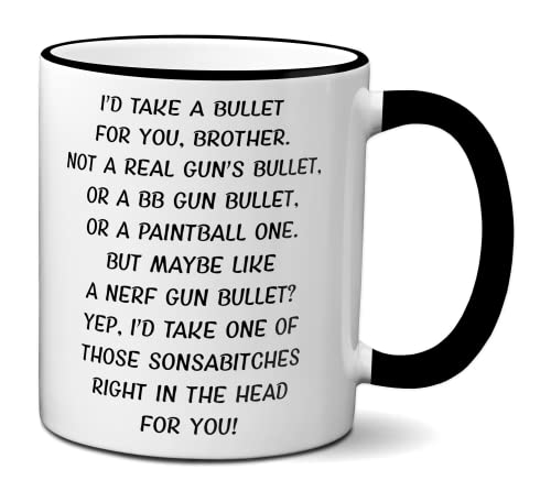 Ransalex Funny Brother Gifts - Tazas de café Gag Brother, regalo de cumpleaños de Best Bro, tazas de humor para adultos para él, citas (11 onzas, borde negro/mango)