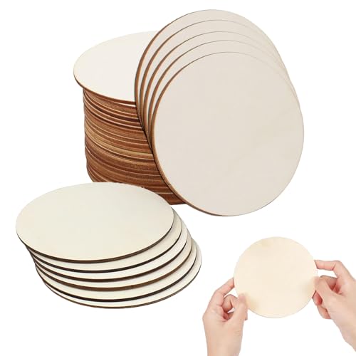 50Pcs 10cm Wooden Coasters, Blank Coasters, Wooden Coasters for Crafting, Wooden Coaster, Wood Coasters, Wooden Circles for Craft, Round Wood Slices for Craft, Painting, Ornaments and Home Decoration