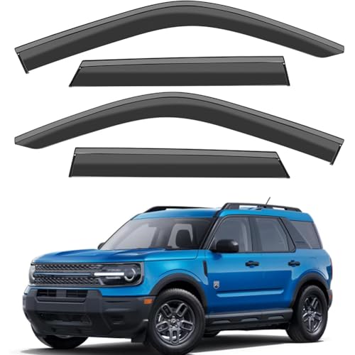 VESUL Compatible with Ford Bronco Sport 2021-2025 Rain Guards Wind Deflectors Anti-Rain Window Visors with Tape 304 Stainless Steel Trim–Noise Reduction&All-Weather Protection Outside Channel