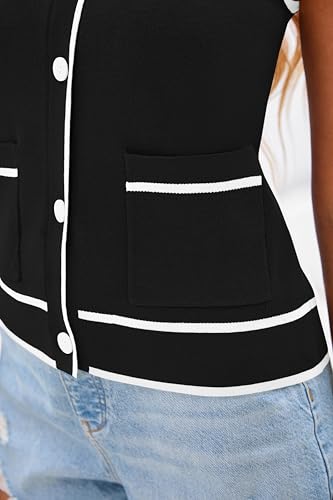 PRETTYGARDEN Vest For Women 2025 Summer Casual Button Down Color Block Sweater Vest Ribbed Knit Tank Tops With Pockets4