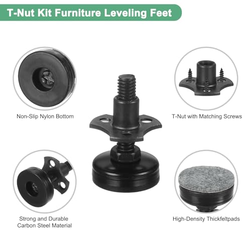 Image of M METERXITY 8-Pack Furniture Feet 3 /8 inch-16 Thread w T-Nut Kit 2640LBS Black