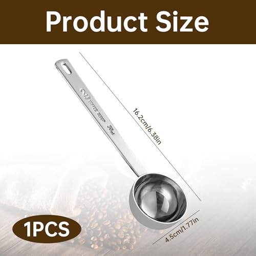 1 Stück Kaffeelöffel Portionierer,Kaffeelot,Edelstahl Coffee Scoop,Lang 30g Dosierlöffel,Kaffeemesslöffel,Kaffeeportionierer,Kaffeepulver,Kaffelöffel Löffel, Measuring,Spoon,Zuckerlöffel Kaffee