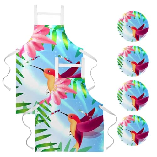 Tablier de serveuse oiseau soleil multicolore pour bistrot et bar