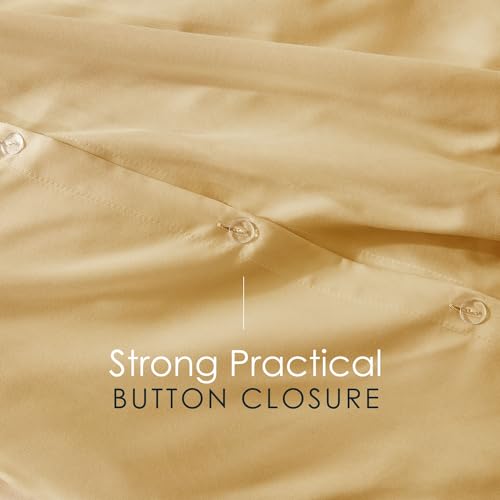 Image of Hearth & Harbor Camel Gold Duvet Cover with Fitted Sheet Queen Size | 4 Piece Soft Double Brushed Bedding Set, Button Closure, 1 Duvet Cover 90x90 Inches, 1 Fitted Sheet, 2 Pillow Shams