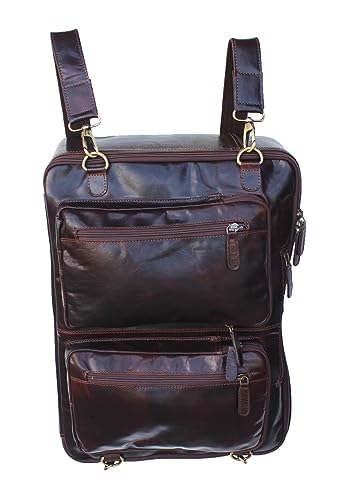 CHALLENGER Handcrafted Full-Grain Crushed Brown Leather Travel Utility Bag for Men Women 18SKB43BR
