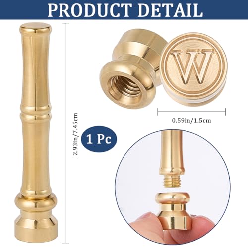 CRASPIRE W Wax Seal Stamp Letter Sealing Stamps 15mm Mini Golden Metal Brass Retro Alphabet Initial Stamp with Metal Bamboo Stick Handle for Cards Making Envelope Wrap Wedding Party Invitations Decor - Image 2