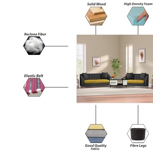 Image of Doraldo 3 + 2 Seater Sofa Set for Living Room (Black Yellow) Premium Fabric Sofa