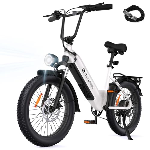 isinwheel U8 Electric Bike for Adults,1000W Peak Motor Ebike,Max 20/28MPH 75-105Miles Range Electric Bicycle,48V 13AH/18AH Battery Commuting 20" Step Thru Fat Tire Ebikes for Adults,7 Speed Gearing