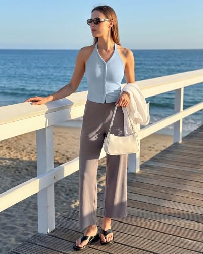 Image of G4Free Backless Halter Tops for Women Going Out Camisole Ribbed Slim Fit Cami Tank Top (Blue Willow,M)